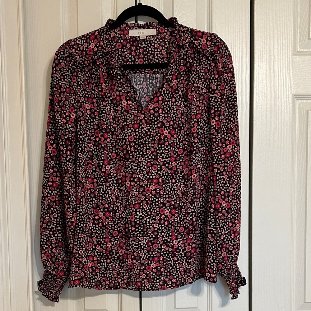 LOFT Long Sleeve Mixed Media Floral Blouse - Sz Med